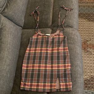 Plaid overall dress 87% Polyester, 12% Rayon, 1% Spandex
